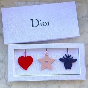 Dior Set Boxed New, Heart Star Bee luggage bag charms Purple, Red and Blue